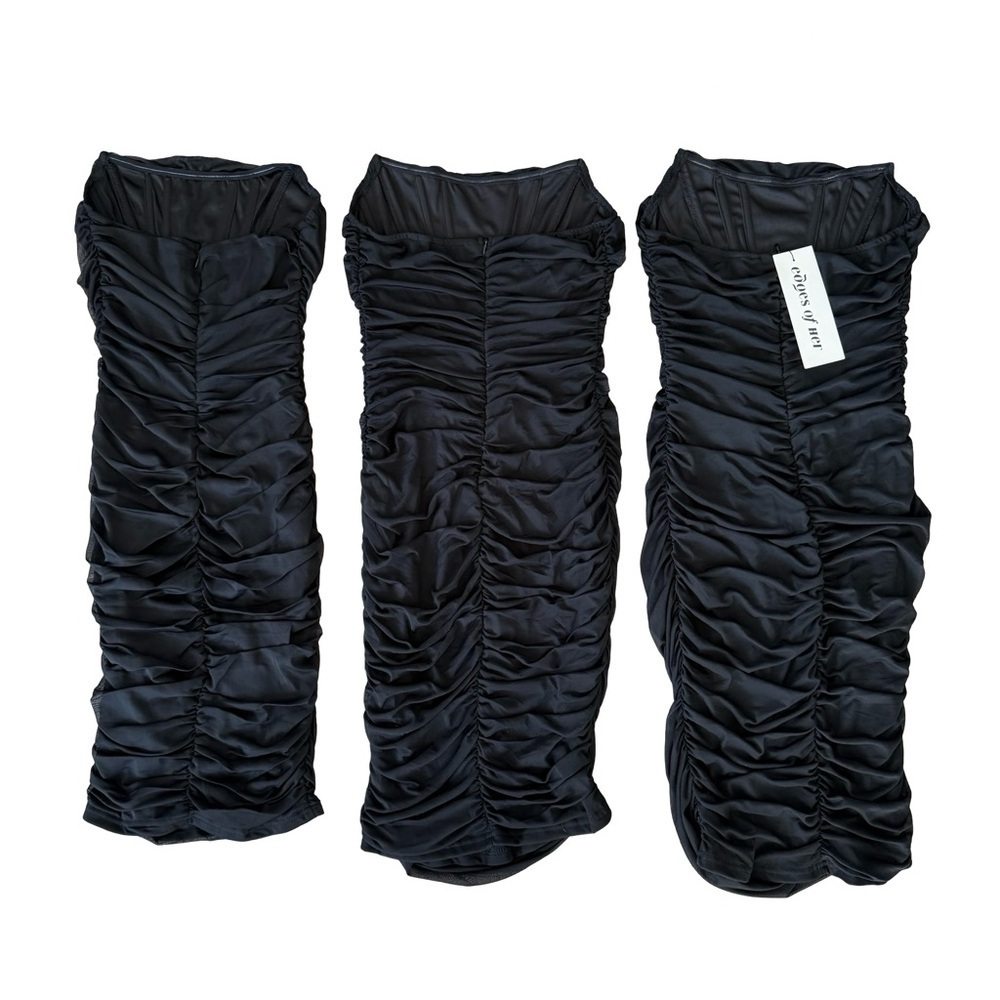 Strapless Mesh Ruched Bodycon Corset Mini Dress Black Womens Medium - Picture 8 of 8